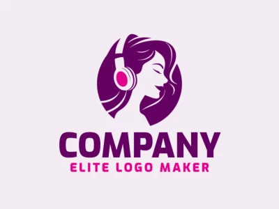 Crea un logotipo ideal para tu negocio en forma de una mujer con auriculares con un estilo minimalista y colores personalizables.