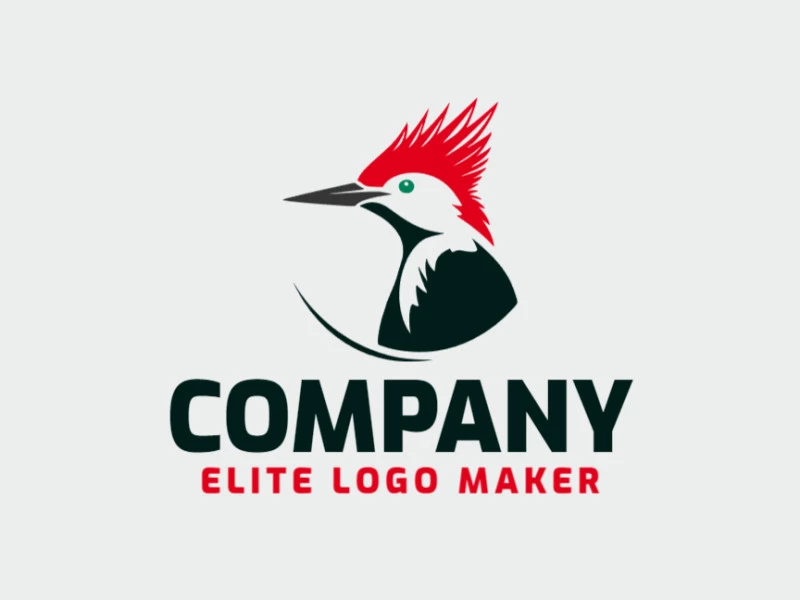 Un logotipo de mascota vibrante que presenta a un carpintero animado en una mezcla dinámica de verde, rojo y negro, lleno de energía y espíritu.