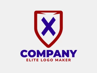 Un hermoso diseño de logo minimalista que combina una 'X' y un escudo en azul y rojo, creando una visualización llamativa y atractiva.