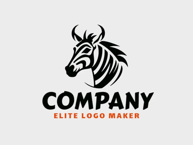 Logotipo animal con formas sólidas que forman una cebra con un diseño refinado y color negro.