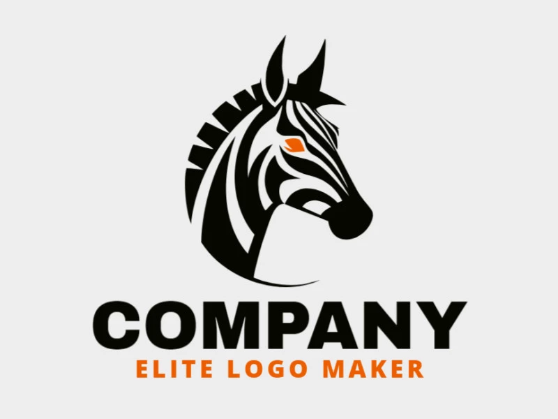 Cree un logotipo vectorial para su empresa en forma de una cabeza de cebra con un estilo abstracto, los colores utilizados son naranja y negro.