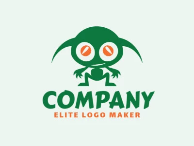 Crie seu próprio logotipo com a forma de um alienígena com estilo infantil e com as cores verde e laranja.