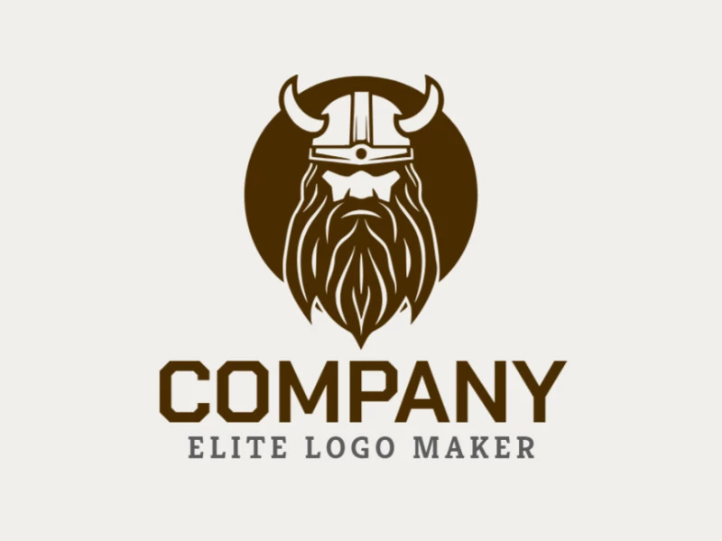 Crie um logotipo vetorial para sua empresa com a forma de um viking bravo com estilo simétrico, a cor utilizada foi marrom.