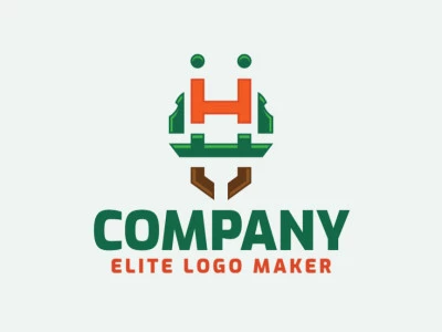 Logotipo criativo com a forma de uma formiga com design memorável e estilo criativo, as cores utilizadas são: verde, marrom, e laranja.