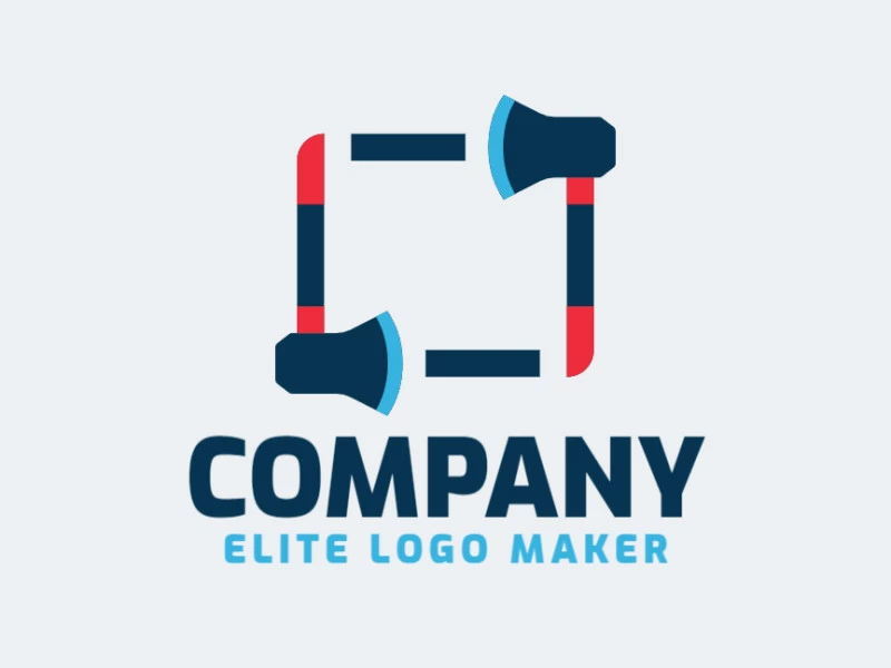 Logotipo elegante composto por formas simples formando dois machados mesclado com colchetes com estilo abstrato, as cores utilizadas foi azul e laranja.