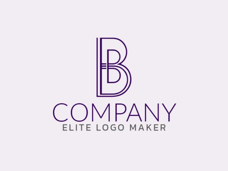 Um logotipo estiloso e criativo com a letra 'B' em um design monoline elegante com tons de roxo.