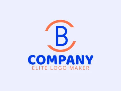 Um logotipo criativo e minimalista com a letra 'B' em um design elegante com tons de azul e laranja.