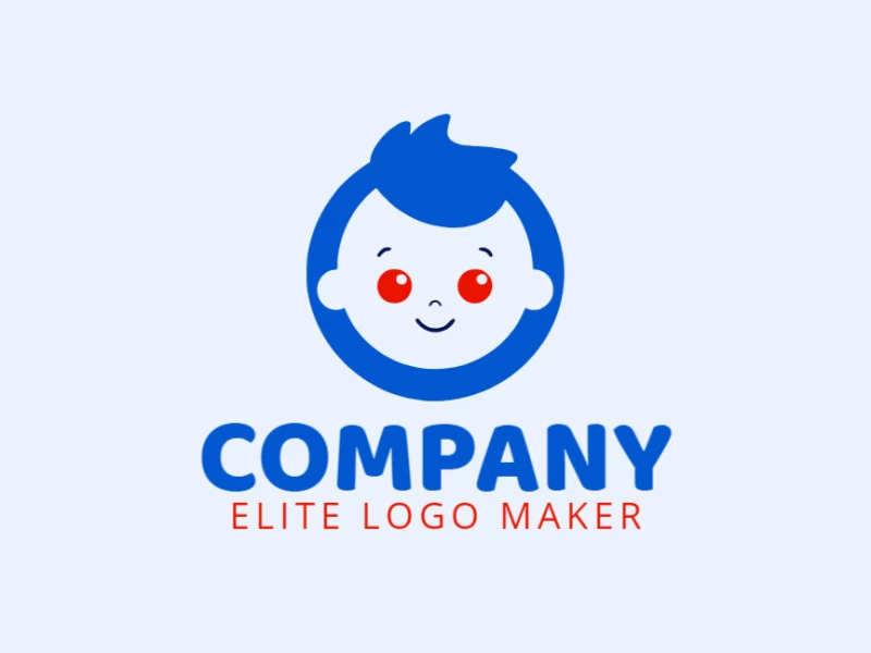 Crie um logotipo vetorial para sua empresa com a forma de um bebê com estilo minimalista, as cores utilizadas foi azul escuro e laranja escuro.