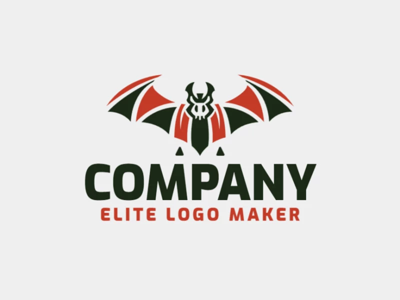 Logotipo customizável com a forma de um morcego com asas abertas composto por um estilo abstrato e cores laranja e verde.