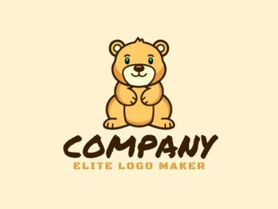 Um logotipo lúdico com um adorável urso em azul, marrom e amarelo escuro, perfeito para uma marca infantil com seu estilo encantador e fantasioso.