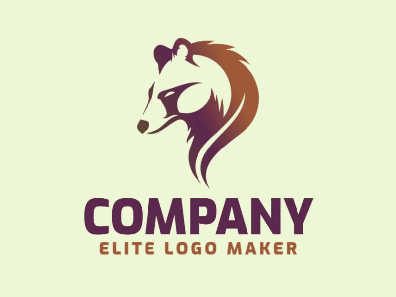 Um logotipo em degradê impressionante com um design dinâmico de urso em tons de marrom e roxo, perfeito para uma identidade de marca ousada e inovadora.