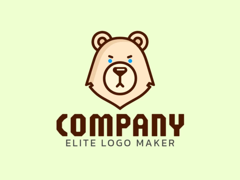 Um logotipo profissional e criativo com a cabeça de um urso em estilo monoline, utilizando azul, marrom e bege, perfeito para uma identidade de marca refinada e moderna.