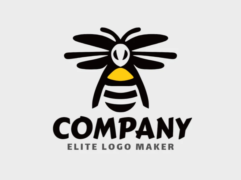 Crie um logotipo vetorial para sua empresa com a forma de um abelha voando com estilo simples, as cores utilizadas foi preto e amarelo.