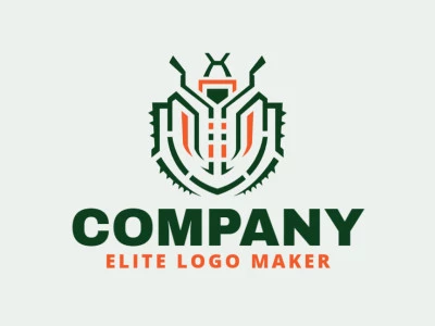 Logotipo customizável com a forma de um besouro combinado com um escudo composto por um estilo abstrato e cores verde e laranja.