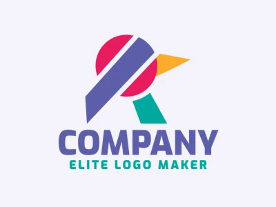 Logotipo disponível para venda com a forma de um pássaro com estilo criativo e com as cores verde, roxo, rosa, e amarelo.