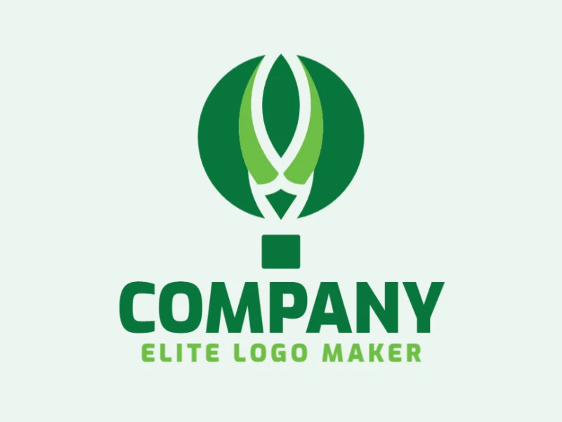 Logotipo profissional composto por formas estilizadas formando um balão combinado com um pássaro com design simétrico, a cor utilizada foi verde.