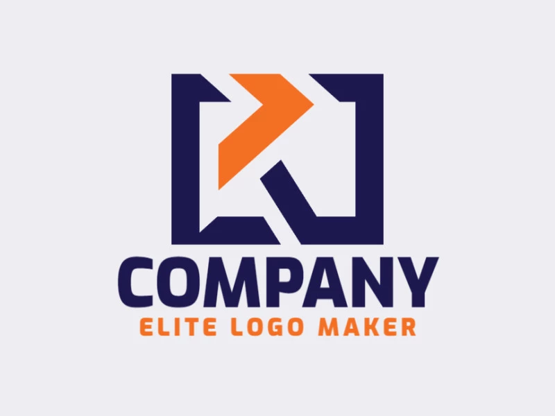 Logotipo vetorial com a forma de um pássaro combinado com colchetes, com estilo minimalista e com as cores azul e laranja.