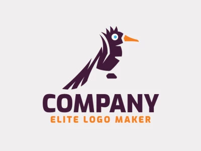 Logotipo criativo com a forma de um pássaro selvagem com design memorável e estilo abstrato, as cores utilizadas é laranja e roxo.