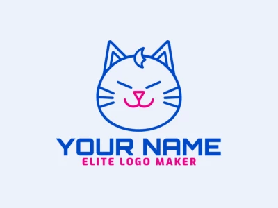 Um logotipo apropriado para a marca com a cabeça de um gato azul em estilo monoline, projetado com linhas suaves para um visual limpo e moderno.