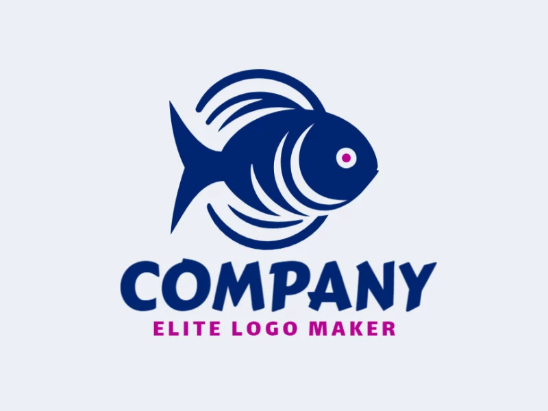 Logotipo customizável com a forma de um peixe azul com estilo simples, a cor utilizada foi azul escuro.