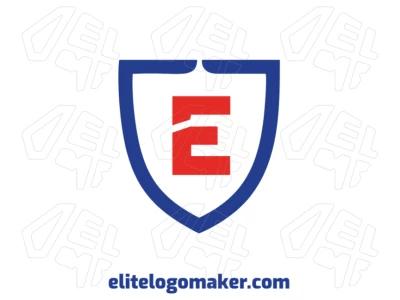 Logotipo emblema criativo com um escudo medieval azul e a letra "E" no centro em um estilo marcante e limpo.