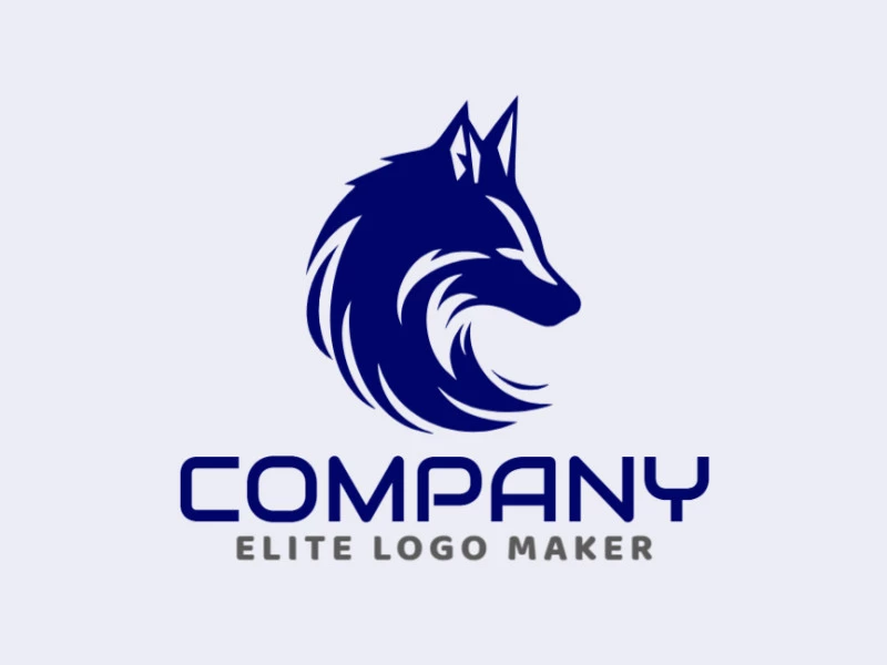 Crie um logotipo ideal para o seu negócio com a forma de uma cabeça de lobo azul com estilo simples e cores customizáveis.