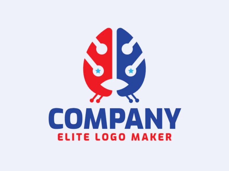 Crie um logotipo para sua empresa com a forma de um cérebro com estilo criativo e com as cores azul e vermelho.