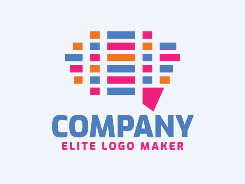 Logotipo composto por formas geométricas formando um cérebro com estilo abstrato, as cores utilizadas foi azul, rosa, e amarelo.