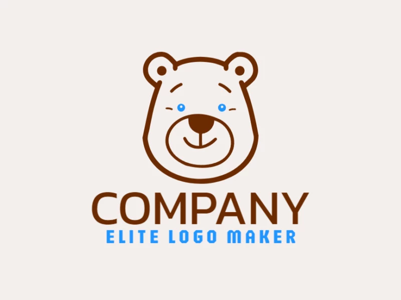 Um logotipo monolinear apresentando um urso marrom, capturando simplicidade e charme com uma paleta de azul e marrom.