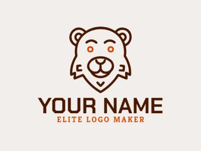 Um modelo de logotipo editável com a cabeça de um urso marrom em linhas finas, desenhado em estilo simples com tons de marrom e laranja para um visual limpo e moderno.