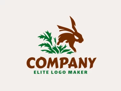 Logotipo customizável com a forma de um coelho pulando com estilo criativo, as cores utilizadas foi verde e marrom.