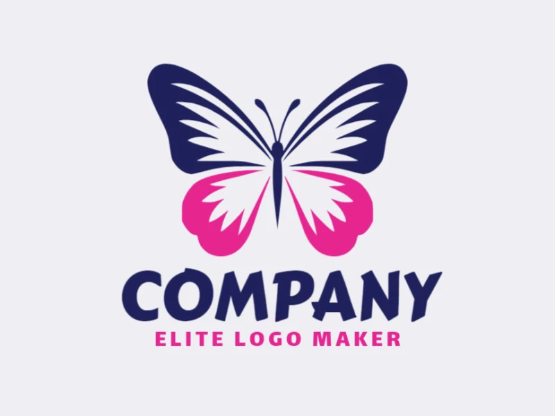 Logotipo customizável com a forma de uma borboleta com estilo abstrato, as cores utilizadas foi rosa e azul escuro.