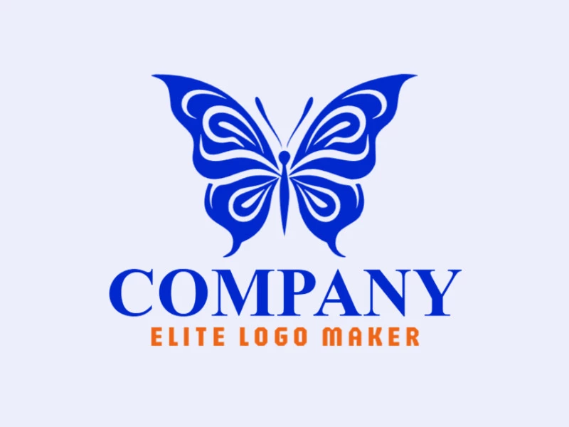 Logotipo customizável com a forma de uma borboleta composto por um estilo simétrico e cor azul escuro.