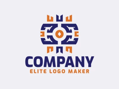 Logotipo abstrato com formas sólidas formando uma câmera com design refinado e com as cores azul e laranja.