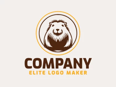 Logotipo circular criado com formas abstratas formando uma capivara com as cores marrom e amarelo.