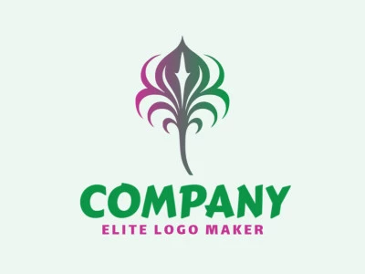 Logotipo criativo com a forma de uma planta carnívora com design gradiente e com as cores verde e rosa.