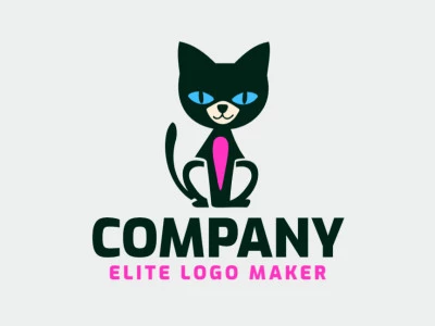 Um logo minimalista com um gato, com um design elegante em tons de azul, preto e rosa, capturando elegância e charme.