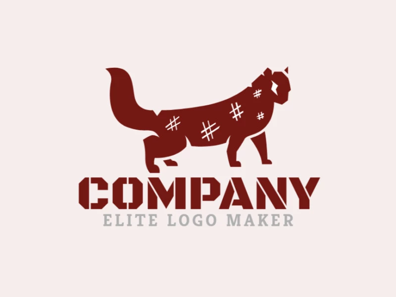 Logotipo animal com formas sólidas formando um gato mesclado com hashtags com design refinado e cores branco e marrom.