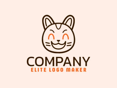 Um logotipo elegante e profissional com a cabeça de um gato em estilo monolinear com tons de marrom e laranja, perfeito para uma representação de marca moderna e memorável.