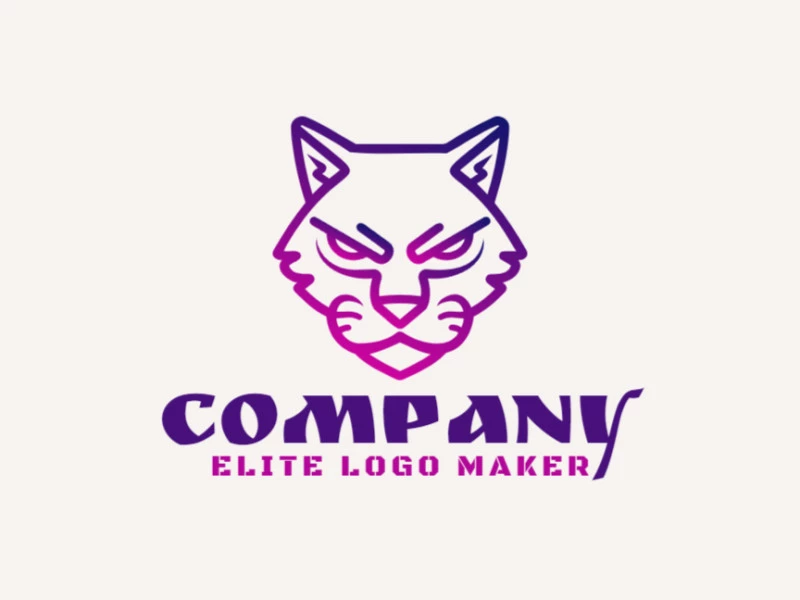 Um logotipo em gradiente elegante e atraente com a cabeça de um gato em tons de roxo e rosa, simbolizando excelência.