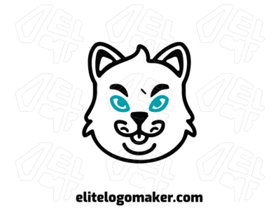 Um logo criativo com a cabeça de um gato com olhos azuis e um design interessante, criado em estilo simétrico para destacar equilíbrio e originalidade.
