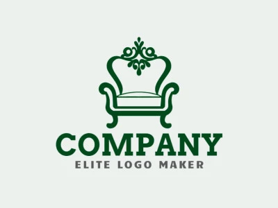 Um design de logotipo ornamental, apresentando uma cadeira elegante em um verde escuro e rico, exalando sofisticação e conforto.