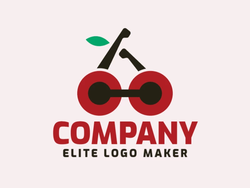 Logotipo elegante composto por formas simples formando uma cereja mesclado com um peso e dois braços com estilo abstrato, as cores utilizadas foi vermelho, marrom, e verde.