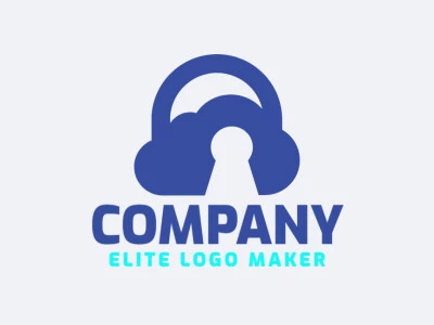 Crie um logotipo vetorial para sua empresa com a forma de uma nuvem combinado com um cadeado, com estilo abstrato, a cor utilizada foi azul.