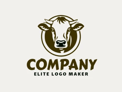 Crie seu próprio logotipo com a forma de uma vaca com estilo simples e com as cores preto e marrom escuro.