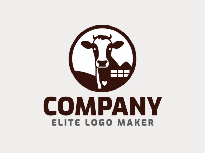 Conceito de logotipo criativo com elementos originais formando uma vaca com design de elite e cor marrom escuro.