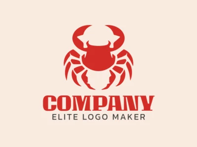 Logotipo criativo com a forma de um caranguejo com design memorável e estilo simétrico, a cor utilizada é vermelho.