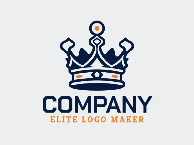 Logotipo vetorial com a forma de uma coroa com estilo simétrico e com as cores laranja e azul escuro.