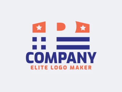 Logotipo minimalista com design refinado, formando uma coroa combinado com uma letra "P", com as cores azul e laranja.