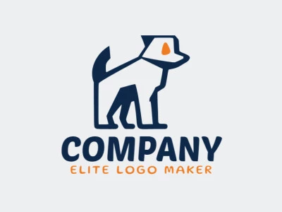 Logotipo customizável com a forma de um cachorro com estilo minimalista, as cores utilizadas foi azul e laranja.